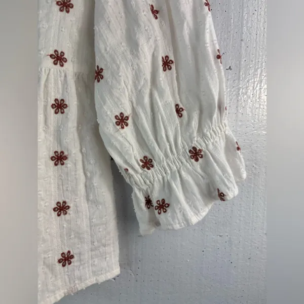 Universal Thread S Embroidered Swiss Dot Cotton Cream Top w Brown Floral - Image 5