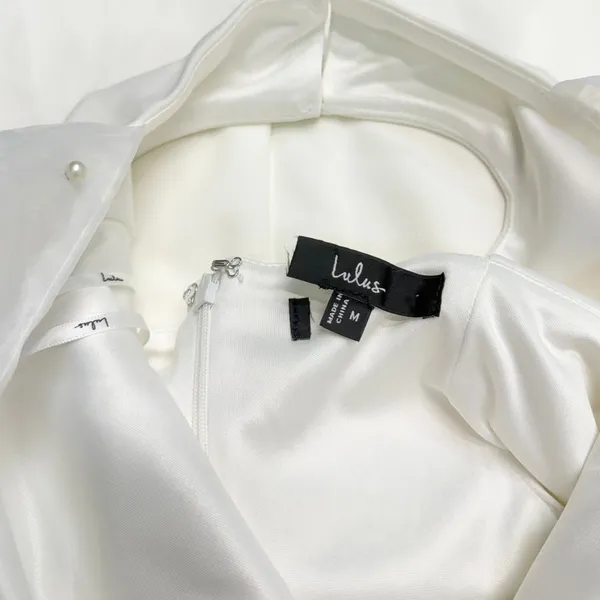 Lulus Beaming Perfection White Pearl Organza Tie-Strap Mini Dress size M - Image 7