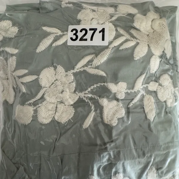 3271 | Lucky Brand Embroidered Tiered Midi Dress Sage Green Cotton Women L - Image 11