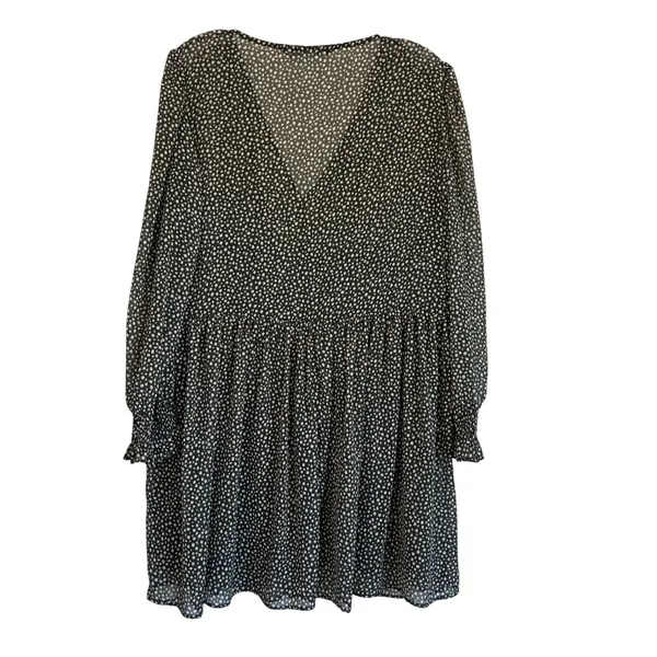 Zara Womens Green Cream Polka Dot Smocked‎ V-Neck Mini Dress L - Image 4