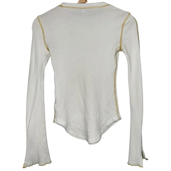 Free People Women’s Size XS White Gold Zipper Cuff Thermal Crewneck Top Shirt - Image 6