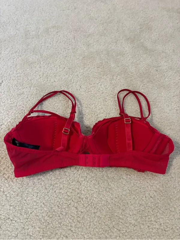 H&M Red Lace Balconette Bra with Double Straps - Image 3