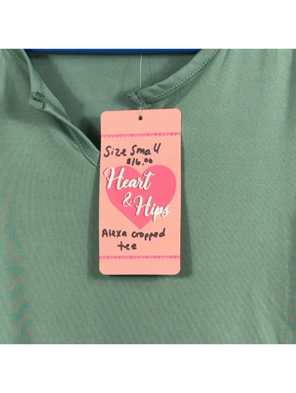 Heart & Hips Alexa Cropped Tee Sage Green Short Sleeve Top Size Small - Image 2