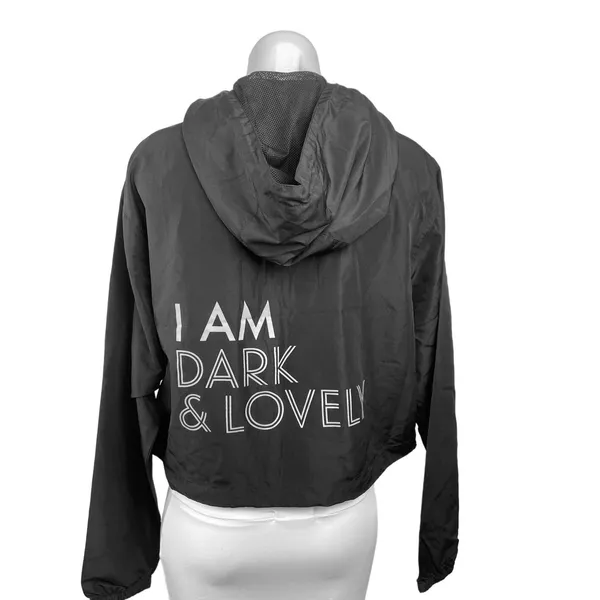 Womens Black 1/2 Zip Anorak Rain Coat Pullover Hoodie Windbreaker Crop Jacket L - Image 2
