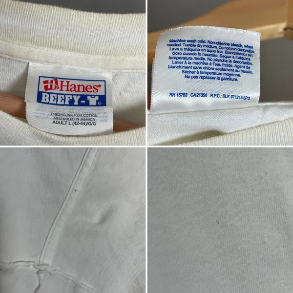 Hanes Vintage 90s‎ Rosie the Riveter T-Shirt Size Large White FLAWS Retro 1995 Graphic - Image 10