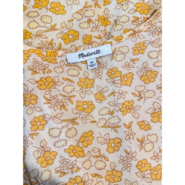 Madewell Womens Dress Yellow Fiore Mini Floral Ditsy V Neck Wrap A Line Boho XS - Image 4