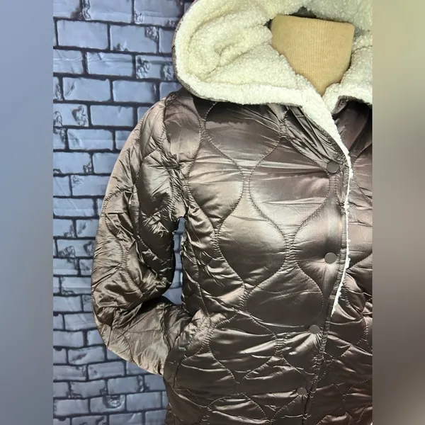 GRAN ORIENTE Woman’s lightweight Jacket w/Faux Fur Lining Hoodie Brown Small - Image 8