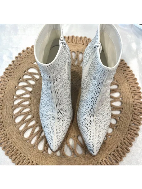 Lulus x Matisse Spirit Silver Rhinestone Pointed Toe Ankle Booties Size 7M - Image 3