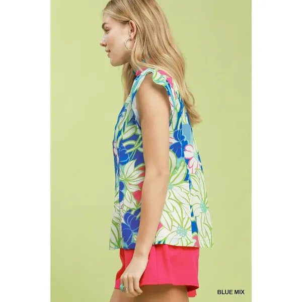 Umgee‎ Bold Floral Flutter Sleeve Top - Large - Image 2