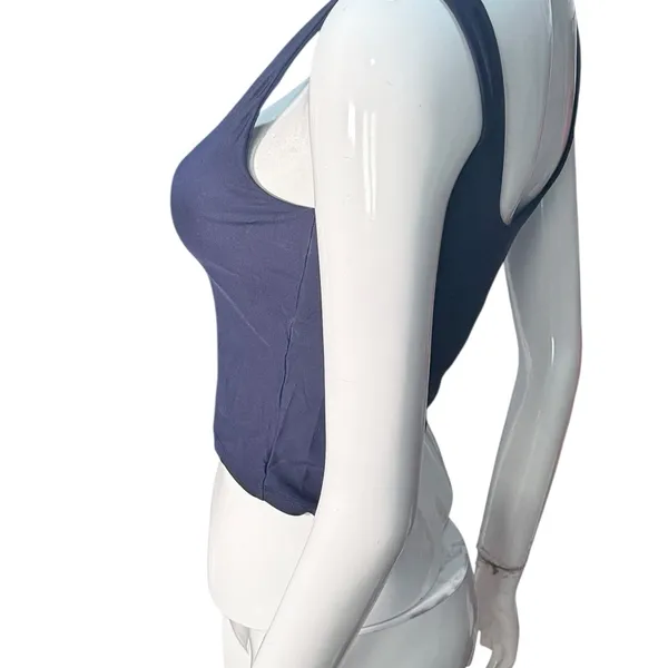 Fabletics square neck Navy Blue athletic Tank Top S/M crop open back‎ sleeveless - Image 2