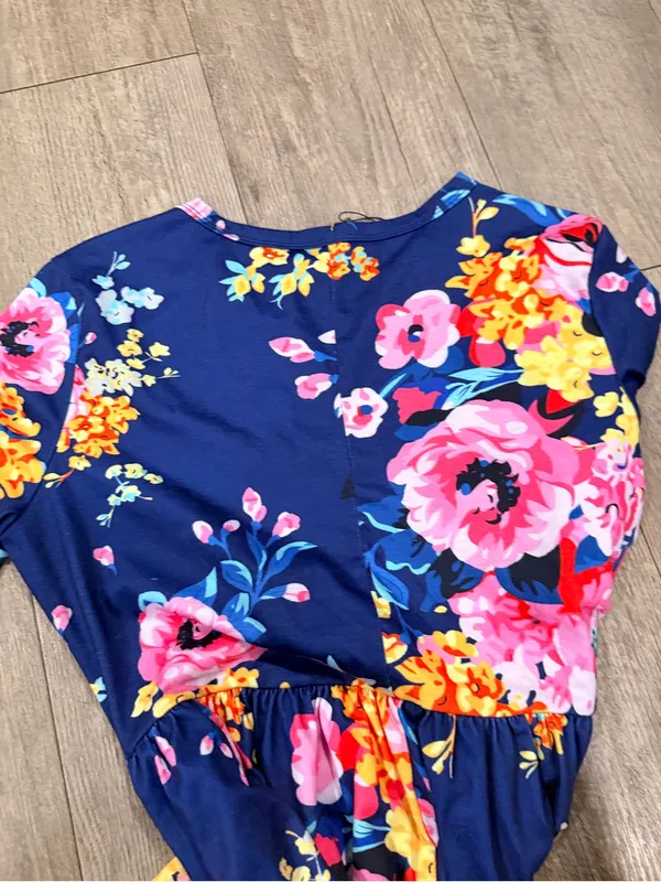Navy Floral Ruffle Sleeve Women’s Dress - Image 9