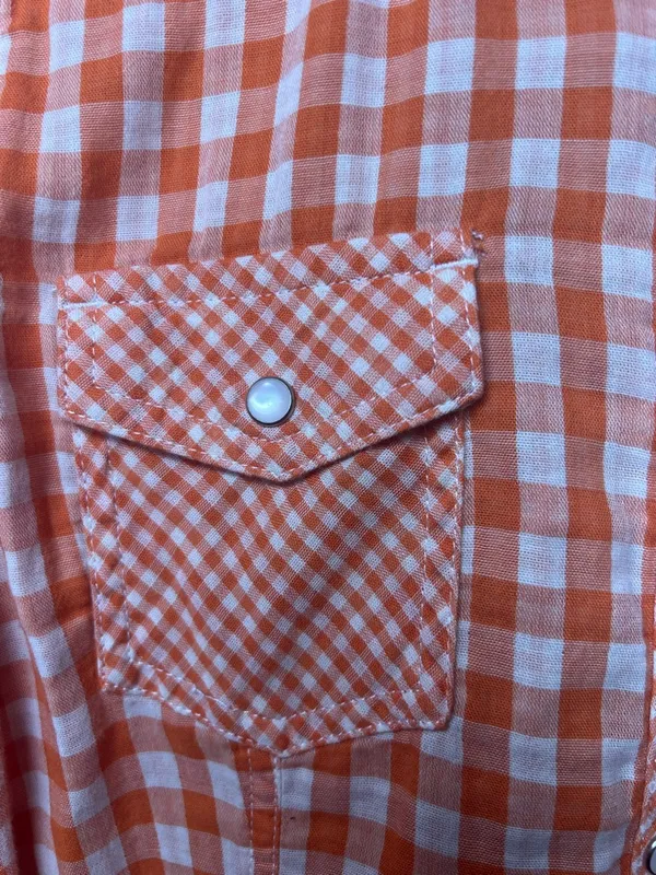 Harley Davidson Orange Gingham Snap Shirt‎ Embroidered Back Small - Image 5