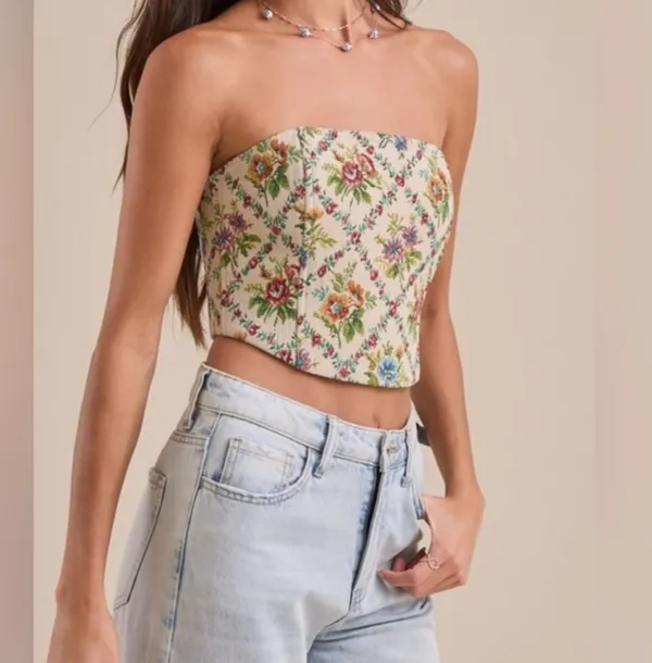 Altar'd State Floral Corset Tapestry Top - Image 2
