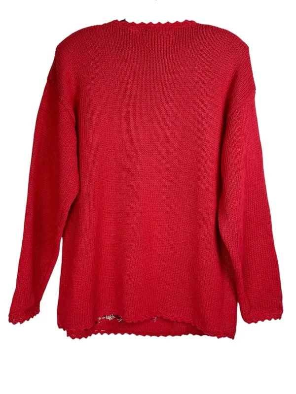 Vintage 90s Tiara International Red Christmas Sweater Sz Medium Teddy Bear Tree - Image 2