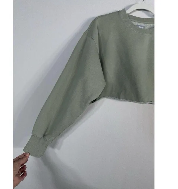 Aritzia TNA Cozy Fleece Boyfriend Cropped Pullover Sweatshirt Green Women’s Sz 2 - Image 4