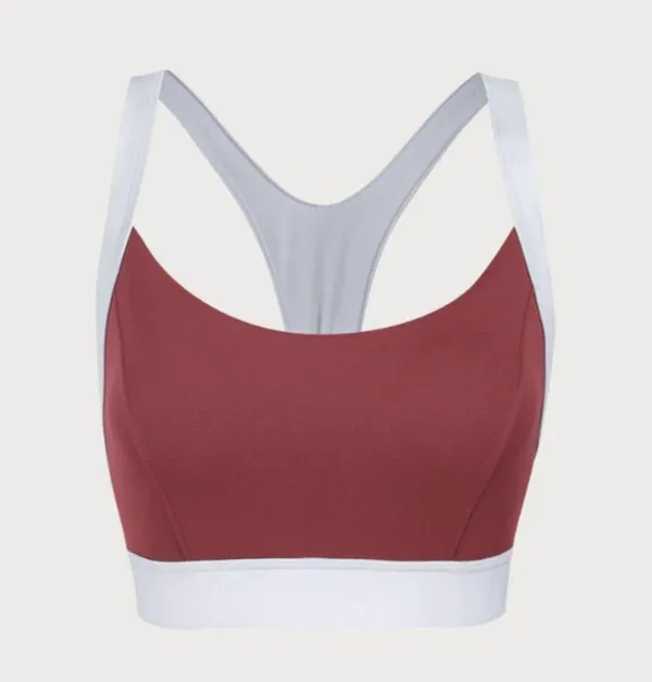 Berlook Dark Red Contrast U Neck Sports Bra - High Support 48 - Image 6