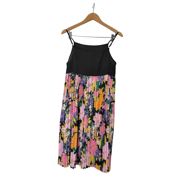 Gracia Midi Pleated‎ Dress Size Medium Floral Spaghetti Strap Square Neck NEW - Image 2