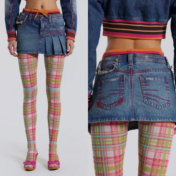 Jaded London‎ Sherbet Denim Side Pleat Mini Skirt Festive Streetwear Distressed - Image 2