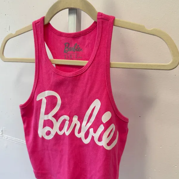 Barbie Forever 21 Hot Pink Ribbed Crop Tank Top Racerback Logo Small Streetwear - Image 3