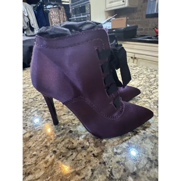 Pedro Garcia Lace Up Purple Satin Heel Bootie Practical Magic Witchy Sexy - Image 3