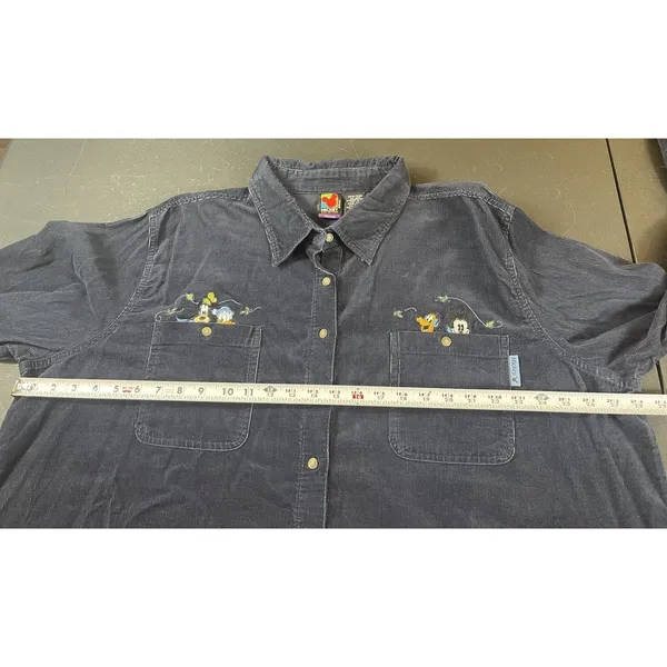 Vintage Mickey Characters Corduroy Button Up Shirt Disney Embroidered Plus 26W - Image 10