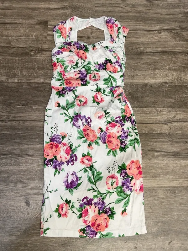 Belle Poque Floral Cutout Bodycon Midi Dress Multicolor Size 2 - Image 2