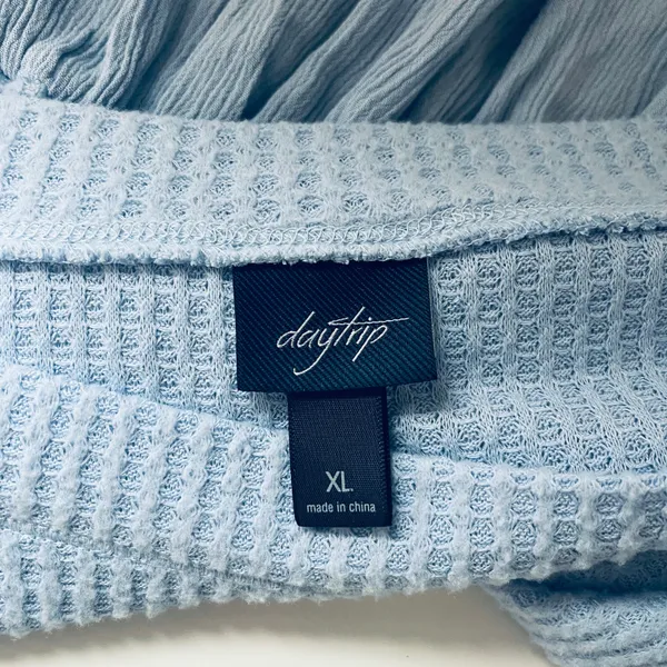 Daytrip Buckle Baby Blue Off The Shoulder Thermal Babydoll Top - Image 9