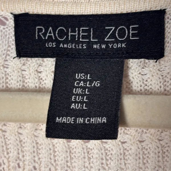 Rachel Zoe Womens Maxi Dress L‎ Cream Pointelle Knit Sleeveless Belted Coastal - Image 7
