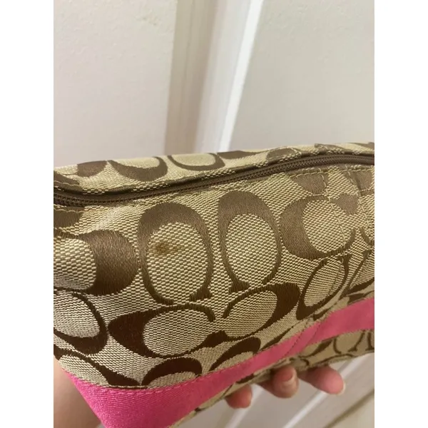 Vintage Y2K Coach Signature Pouch Mini Bag Khaki Pink Canvas - Image 6