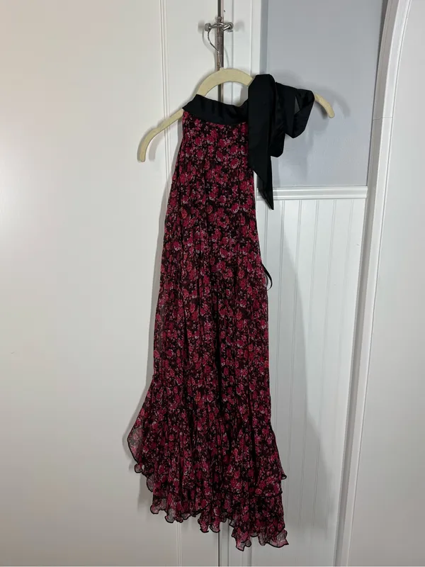 By Anthropologie Tie-Neck Halter Ruffled floral print Mini Dress size small - Image 5