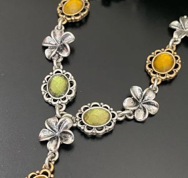 LUCKY BRAND Silver-tone Chain Flower Cabochon Y-Necklace 31g - Image 9
