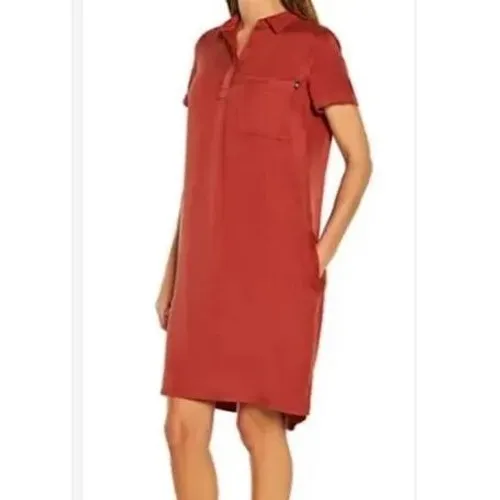 GAP Womens Rust Red Lyocell Short Sleeve Shift Dress Pocket Collared Medium - Image 2