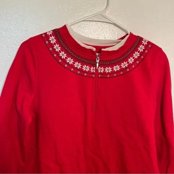 Kim Rogers‎ Women's Size Small Sweatshirt Red Fair Isle Quarter Zip Holiday - Image 4