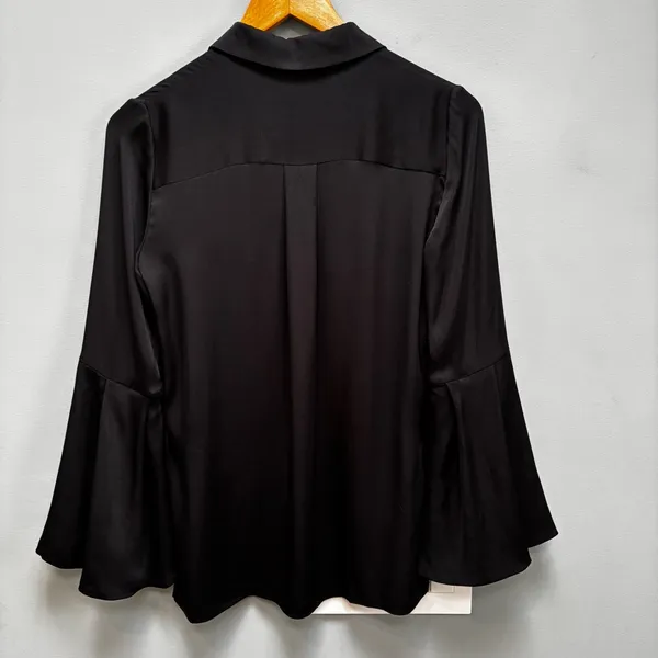Alice + Olivia Myrtle Trumpet Sleeve Black Silk Blouse XS - Image 10