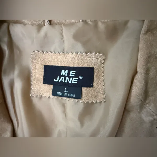 Y2K vintage Me Jane nude suede open front tie blazer, size large - Image 9