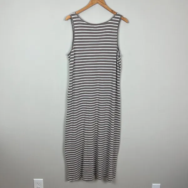 Garnet Hill Midi Dress Womens Large Taupe White Stripe‎ Slits Sleeveless Tank L - Image 6