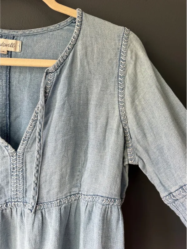 Madewell Light Wash Denim Dress with Long Sleeves and Tie Cuffs - Image 12