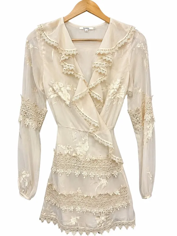 Tularosa Pixie Lace Wrap Mini Dress Ivory Long Sleeve Size S MSRP $248 - Image 5