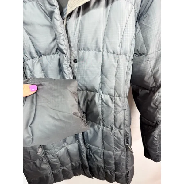 Eddie Bauer Puffer Down Parka Hooded Quilted Jacket Women's PM Medium Steel Gray - Image 6
