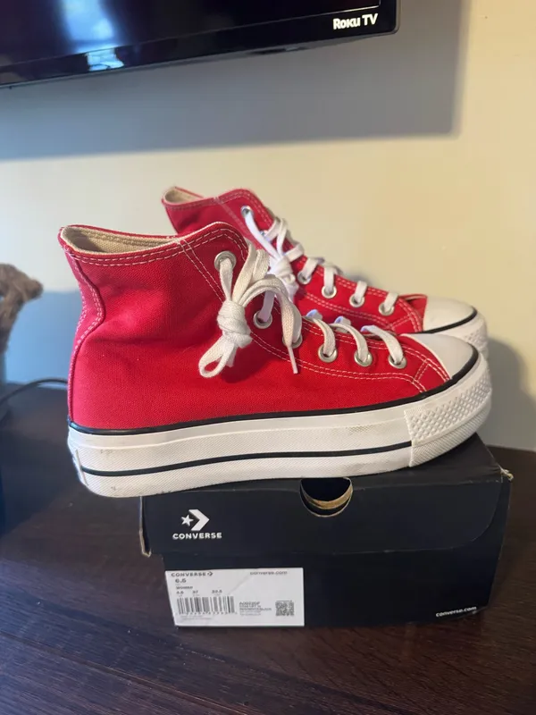 Red Platform Converse Sneakers - Image 6
