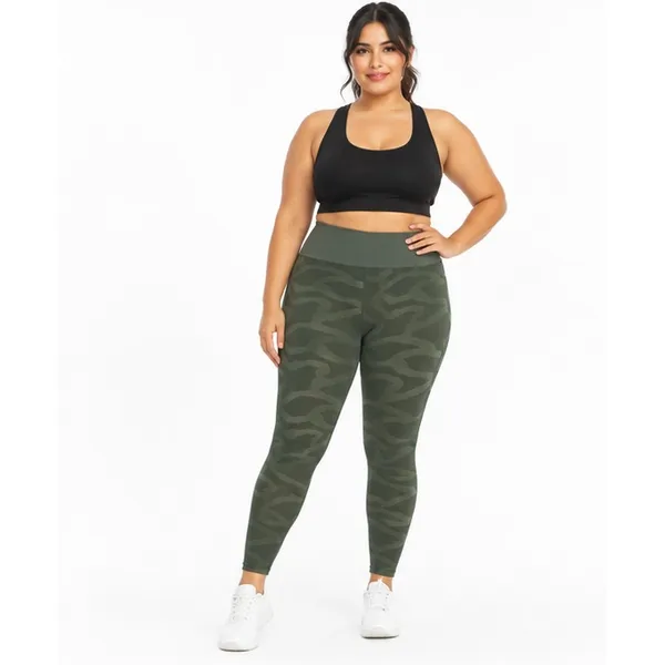 Marika Womens Leggings Size L Olive Tiger Print Seamless High Rise 27in Active - Image 6