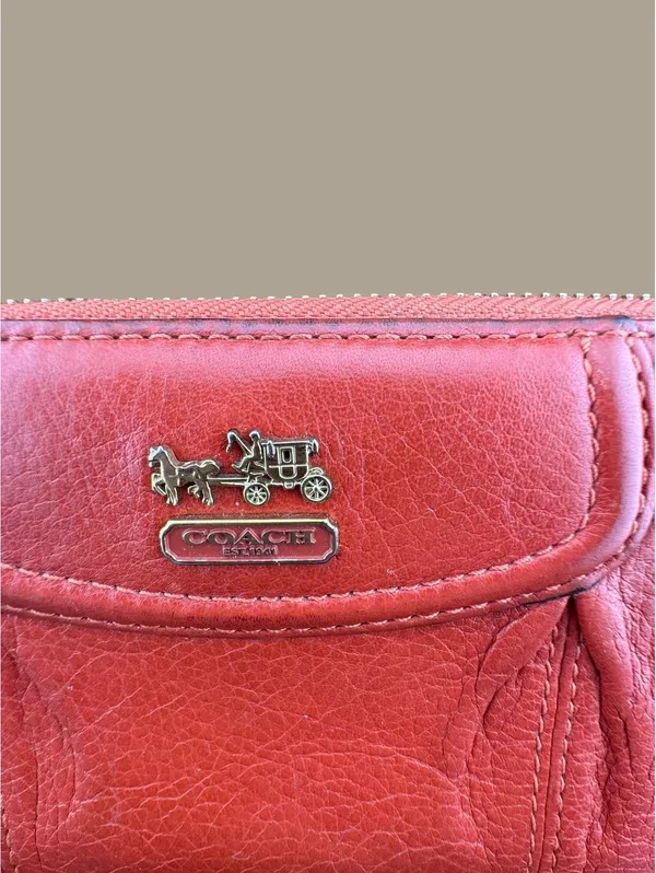 Coach Orange Leather Zip-Around Wallet with Gold Hardware - Image 2