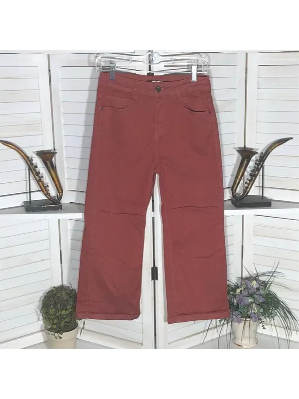 Mid-rise capri jeans culottes straight-leg terracotta cotton boho grunge Y2K 27 - Image 4