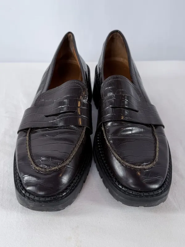 & Other Stories Croc Embossed Block‎ Heel Loafers in Dark Brown Size 10.5 - Image 4