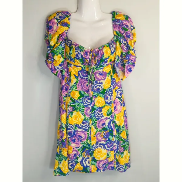 Zara Green‎ Purple Yellow Floral Mini Corset Dress Womens Large Coquette Girl - Image 2