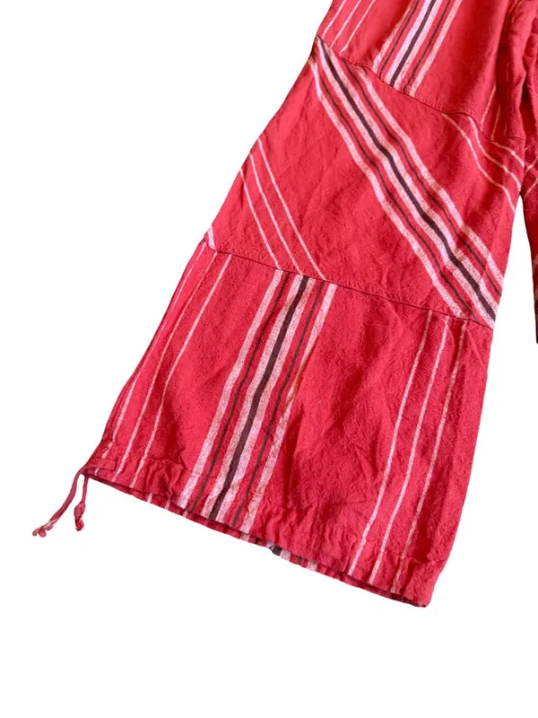Urban Outfitters Red Striped Wide Leg Linen Pants Cargo Bohemian X-Small Women's - Image 11