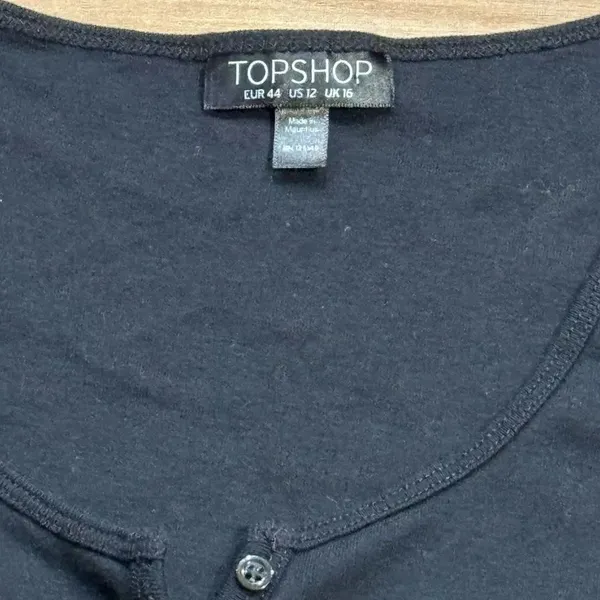 Topshop Black Cropped Henley Top Shirt Long Sleeve Women’s 12 - Image 2