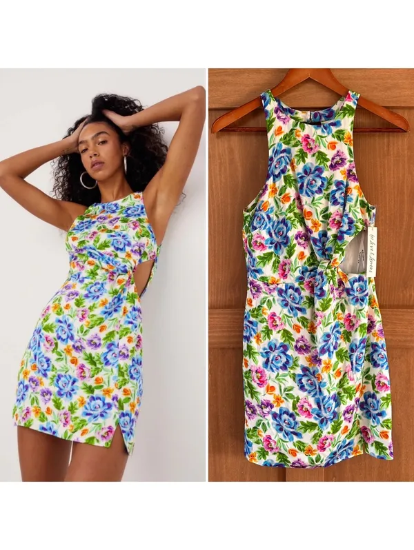 NWT For Love and Lemons Lucy Open Back Cutout Mini Dress Multi Floral Women’s XS - Image 2