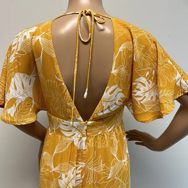 Lulus Open Back Golden Yellow Long Maxi Dress with Flutter Sleeves size S - Image 6