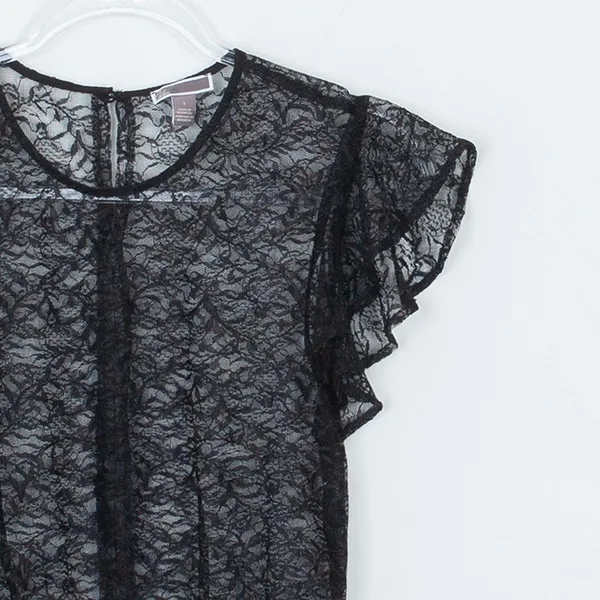 Chelsea28 Womens Lace Sheer Top Size S Black Flutter Sleeve Whimsigoth Witchy‎ - Image 3